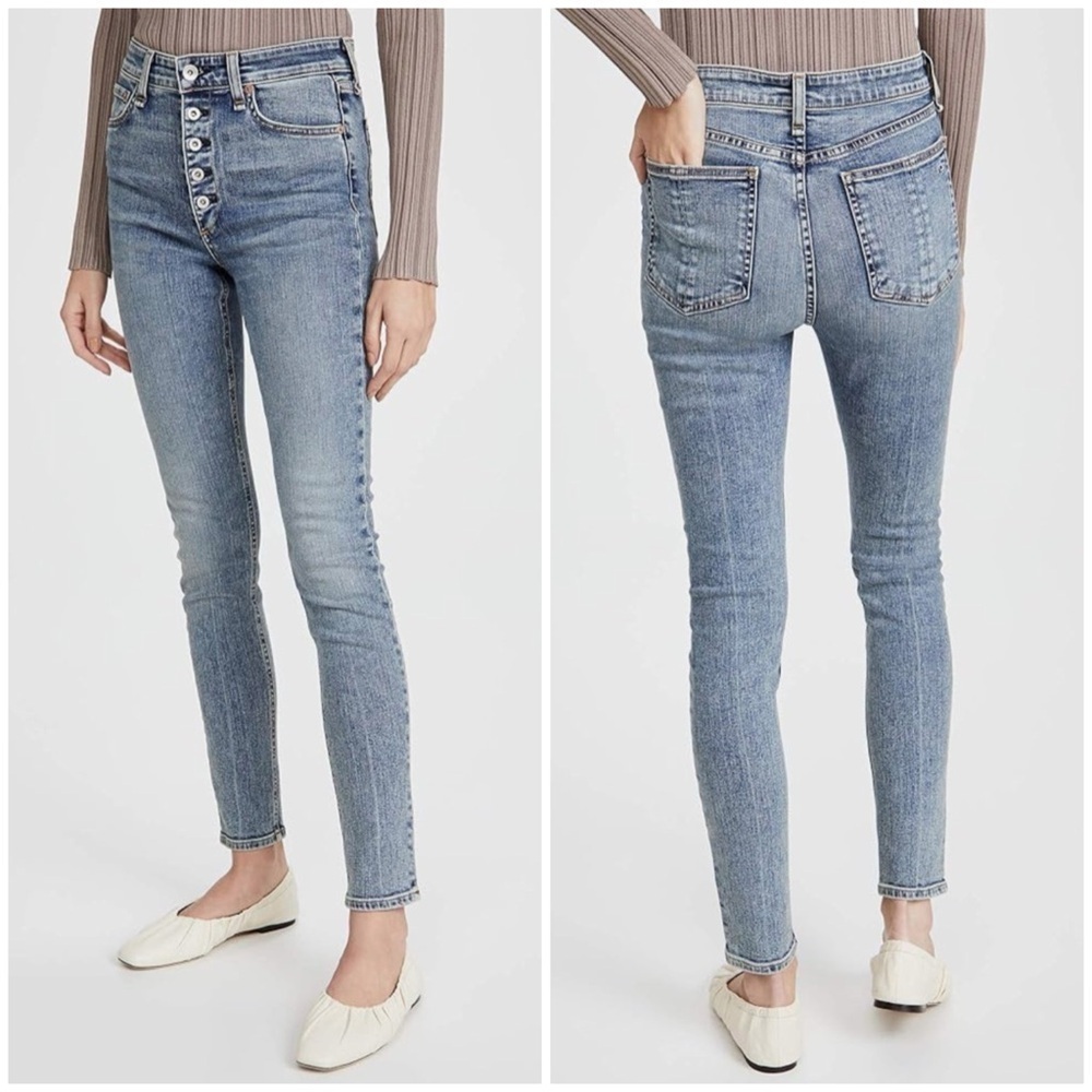 NWT Rag & Bone Nina High Rise Skinny Jeans Farrow Wash Button Fly Sz 33